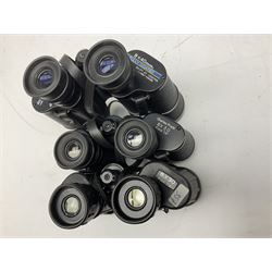 Eleven pairs of binoculars to include Lieberman & Gortz 20x65, Stem (USSR) 7x50, Helios 10x50 Field, Prinz 12x50, Tasco 8x40, Tasco 10x50, etc