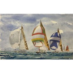 S Warner (Late 20th century):  Yacht Race at Full Sail,  watercolour signed and dated '91, 37cm x 47cm