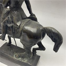 Bronze figurine of Napoleon on horseback upon a rectangular base, H37cm 