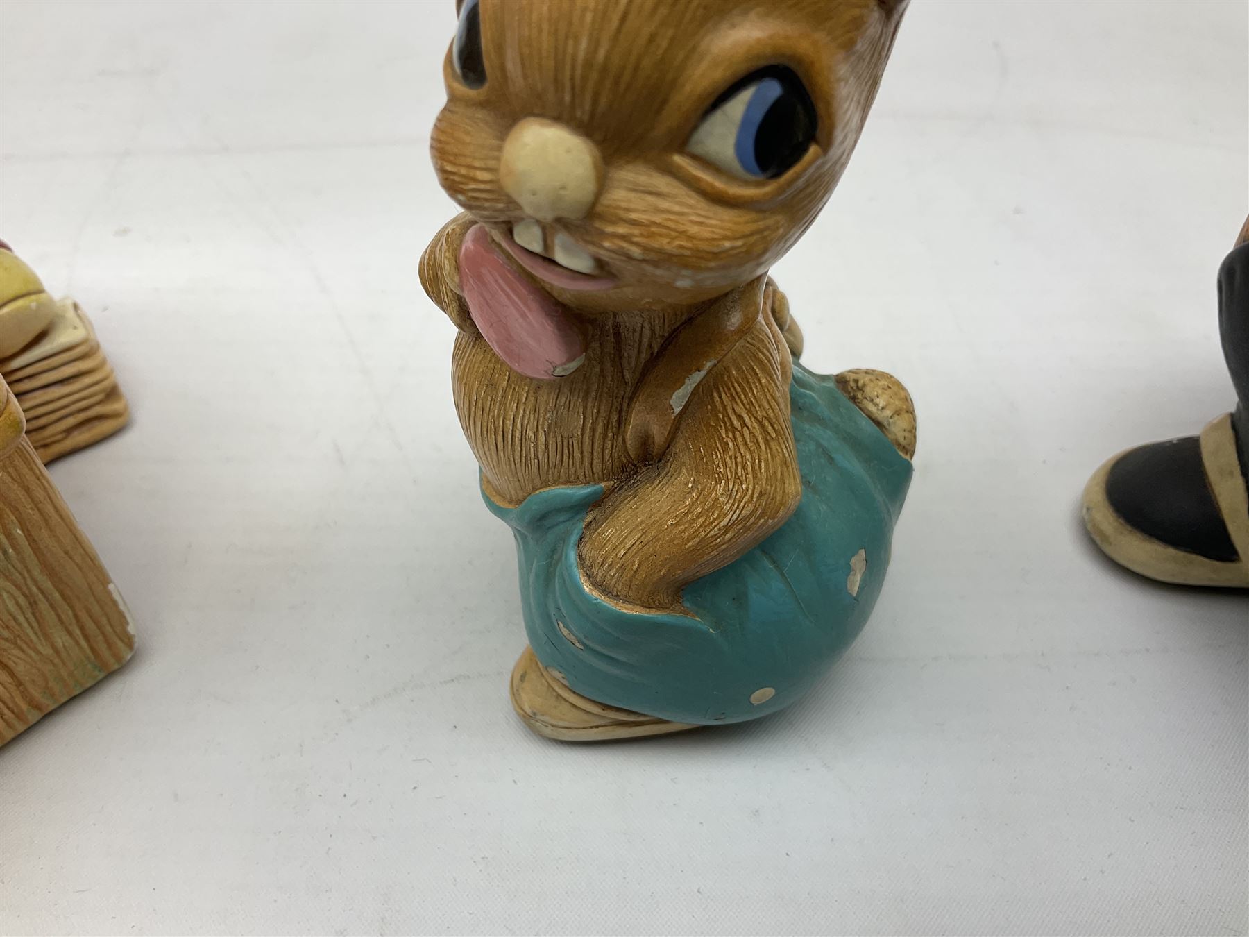 Extensive collection of Pendelfin rabbits and stands, to include Betsy Barge, Fruit Shop, Uncle Soames, Event Piece etc, many with original boxes 
