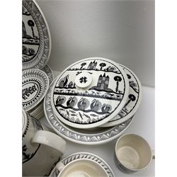Scottie Wilson for Royal Worcester Wild Fowl pattern, part tea and dinner service, including teapot, milk jug, covered surier, nine cups and saucers, seven dinner plates etc (54)