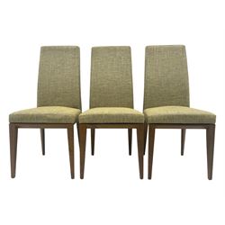 Calligaris - set of six 'Bess' contemporary high back chairs, upholstered in textured beige fabric, on tapered hardwood supports