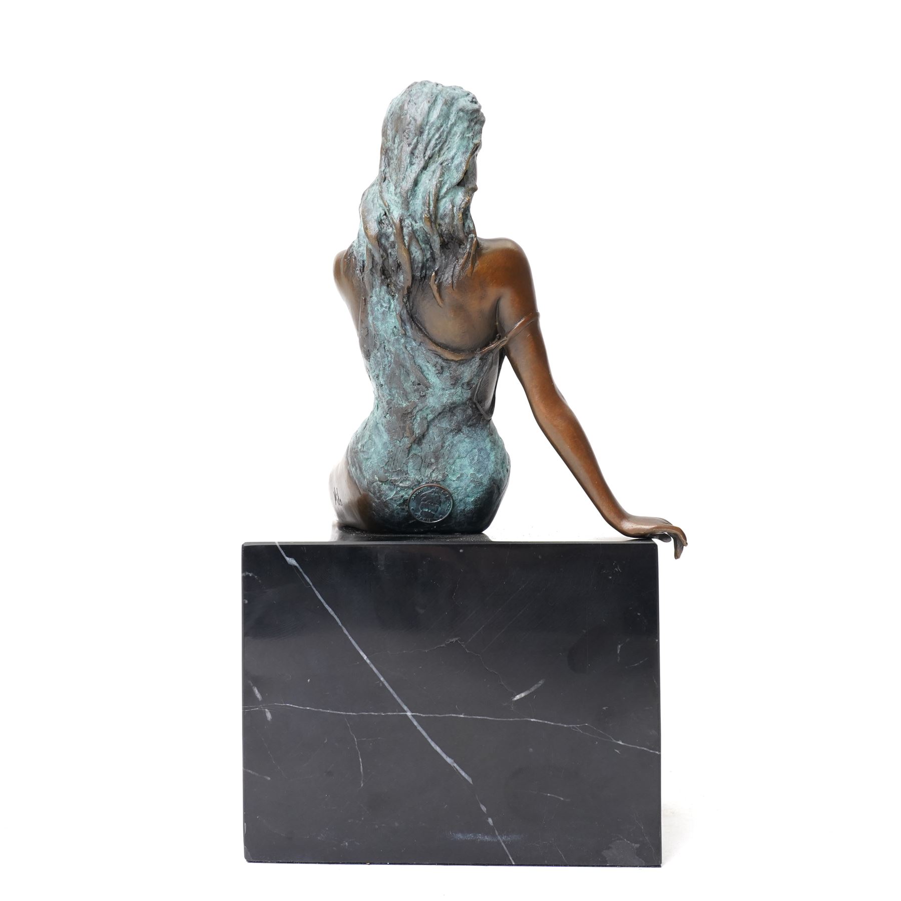After Jean Patou - art deco style bronze formed as a seated nude lady, H24cm