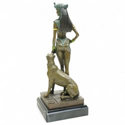 Bronze of Cleopatra with a panther on a leash, foundry mark on square marble base H25cm 