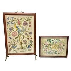 Two 1950s tapestries, the framed example celebrating the 1953 coronation, the second converted into a fire screen depicting a floral display, firescreen H70cm (2)
