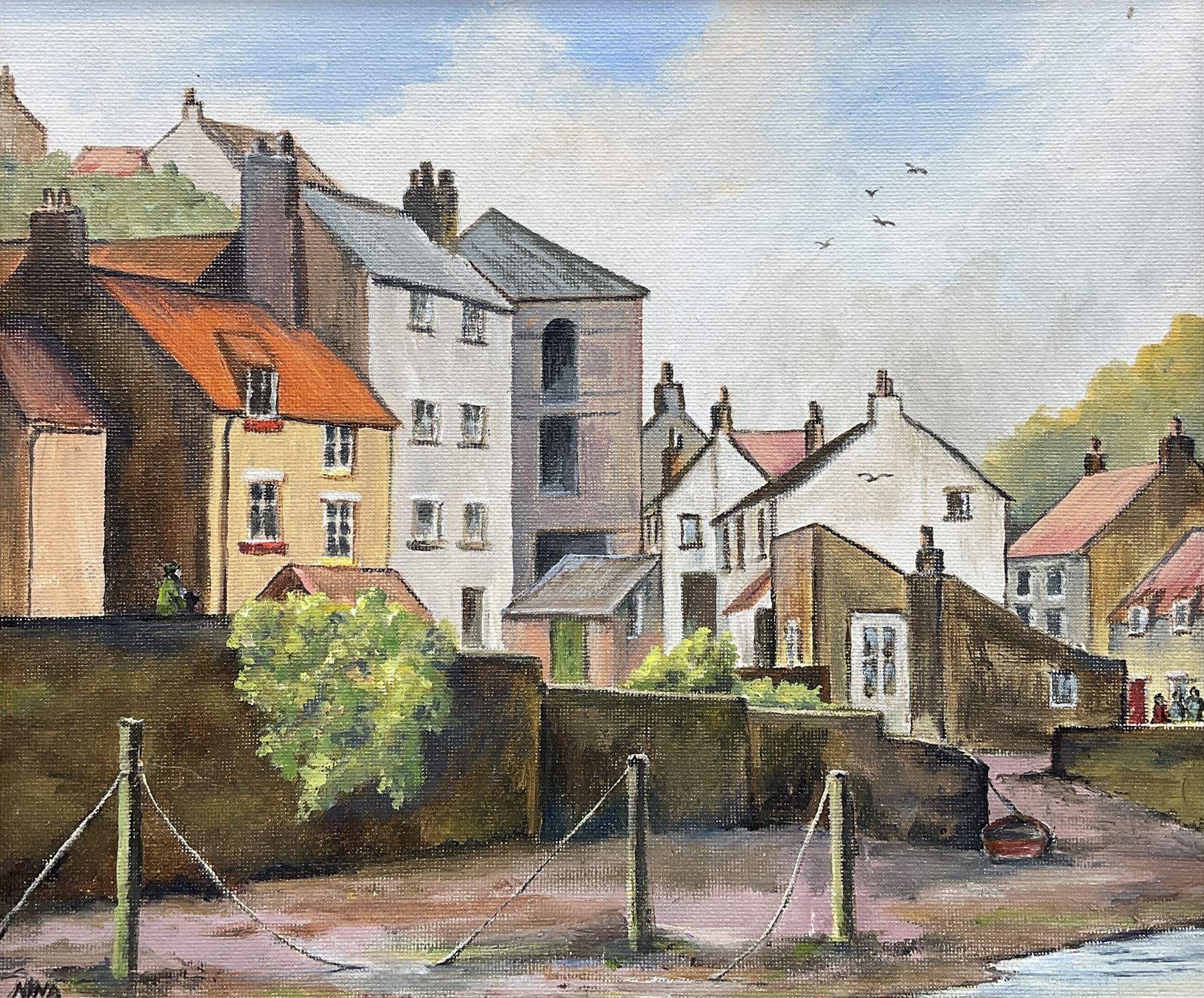 Nina Pickup (British 1947-): Staithes, oil on board signed 24cm x 30cm; English School (contemporary): Staithes, watercolour indistinctly signed 30cm x 45cm (2)