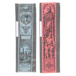 Pair of WWI German Red Cross silk book marks, L32cm
