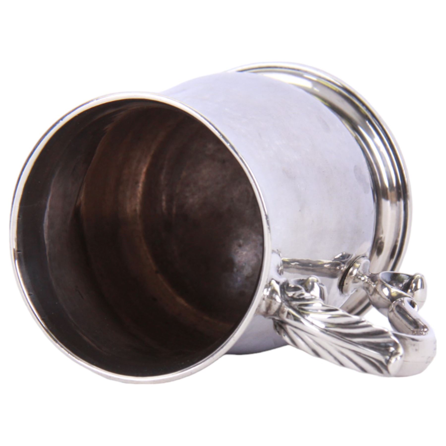 George III silver mug, of bellied form with acanthus capped scroll handle, upon a circular stepped foot, hallmarked Fuller White, London 1764, H12cm