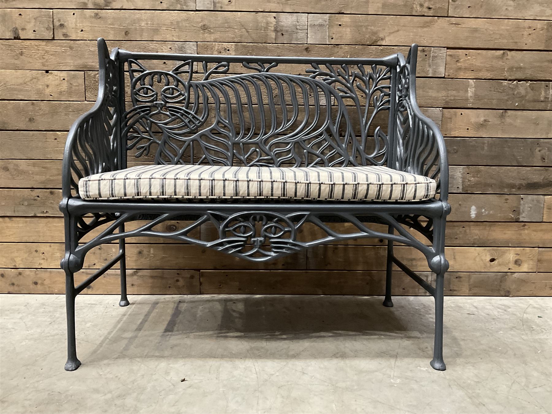 Richard Bawden (1936-2024); - Cat design painted cast iron garden bench