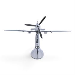 Modern polished metal model of a Spitfire, H36cm