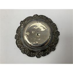 Small silver dish with repousse scrolling edge, stamped Sterling, together with a pair of Danish silver spoons, approximate total weight 61.4 grams