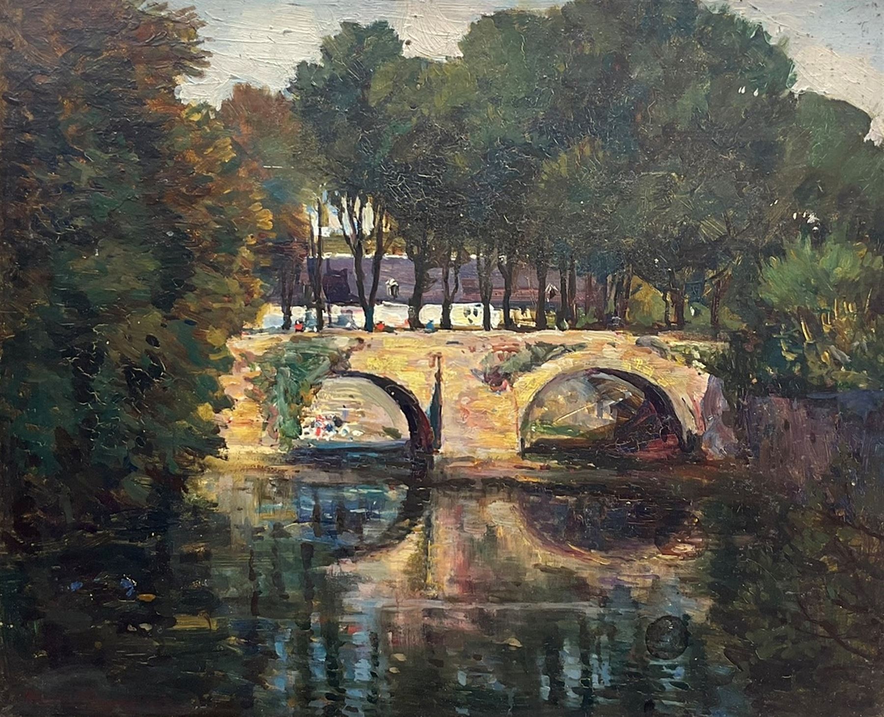 William Henry Charlton (Newcastle 1846-1918): 'Scene near Quimperlé - France', oil on board signed, titled on label with artist's Gosforth address verso 36cm x 44cm