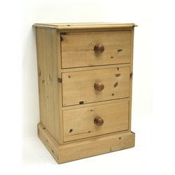  Solid pine three drawer pedestal chest, W50cm, H75cm, D43cm  
