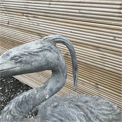 Large lead heron garden figure on a naturalistic base - THIS LOT IS TO BE COLLECTED BY APPOINTMENT FROM DUGGLEBY STORAGE, GREAT HILL, EASTFIELD, SCARBOROUGH, YO11 3TX