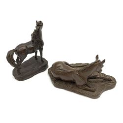 Two Peggy Alexander bronzed figures, modelled as horses, upon naturalistic bases with signatures, tallest H17cm. 