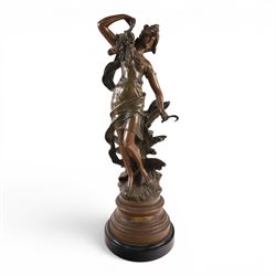 After Moreau, pair of spelter figures Les Bles and Nid de Mesanges