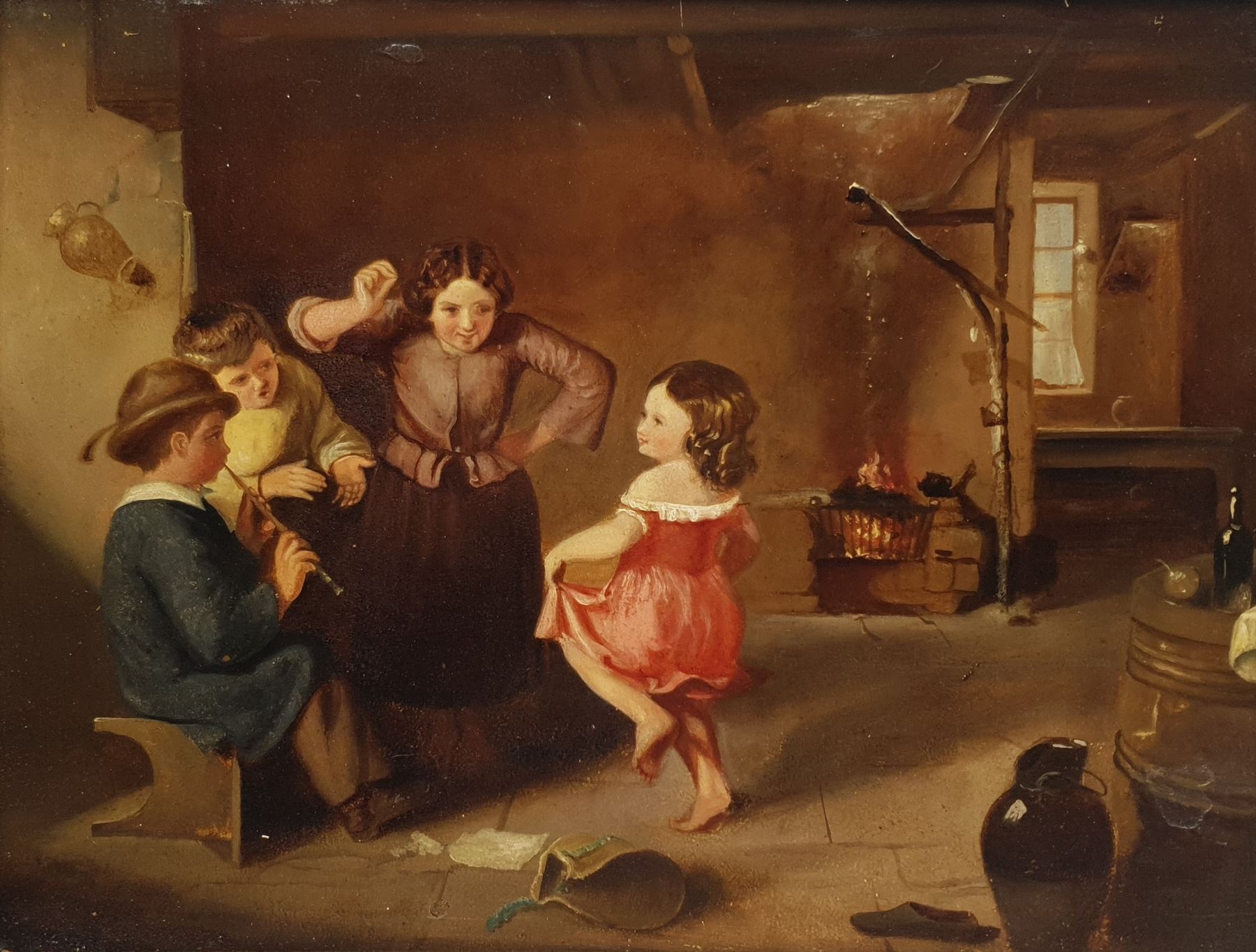 English School (19th Century): Family Soiree, oil on wooden panel unsigned 33cm x 43cm