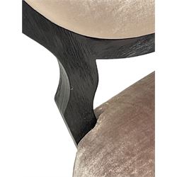 India Jane Interiors - Pair of French design cameo back dining chairs, upholstered in silver velvet fabric ebonised frame, on square tapering supports with splayed feet - ex-display/bankruptcy stock 