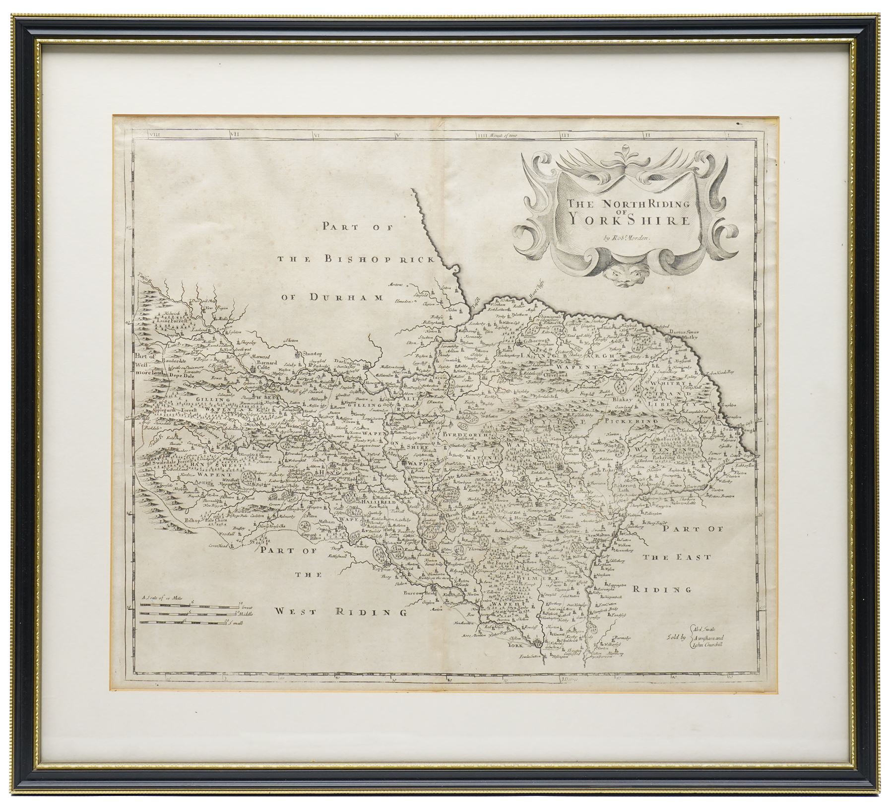 Robert Morden (British c.1650-1703): 'The North Riding of Yorkshire', 17th/18th century engraved map 38cm x 44cm; Sidney Hall (British 1788-1831): 'Yorkshire North Riding', 18th/19th century miniature county map with hand-colouring 7.5cm x 13cm; Thomas Dugdale (British fl.1838-1843): 'Yorkshire Parts of the East & West Riding', 19th century engraved map 18cm x 24cm (3)