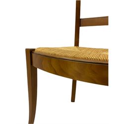 Grange Furniture cherry wood dining table, and eight chairs with rush seats