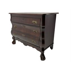 French style walnut bombe chest, fitted with three drawers 