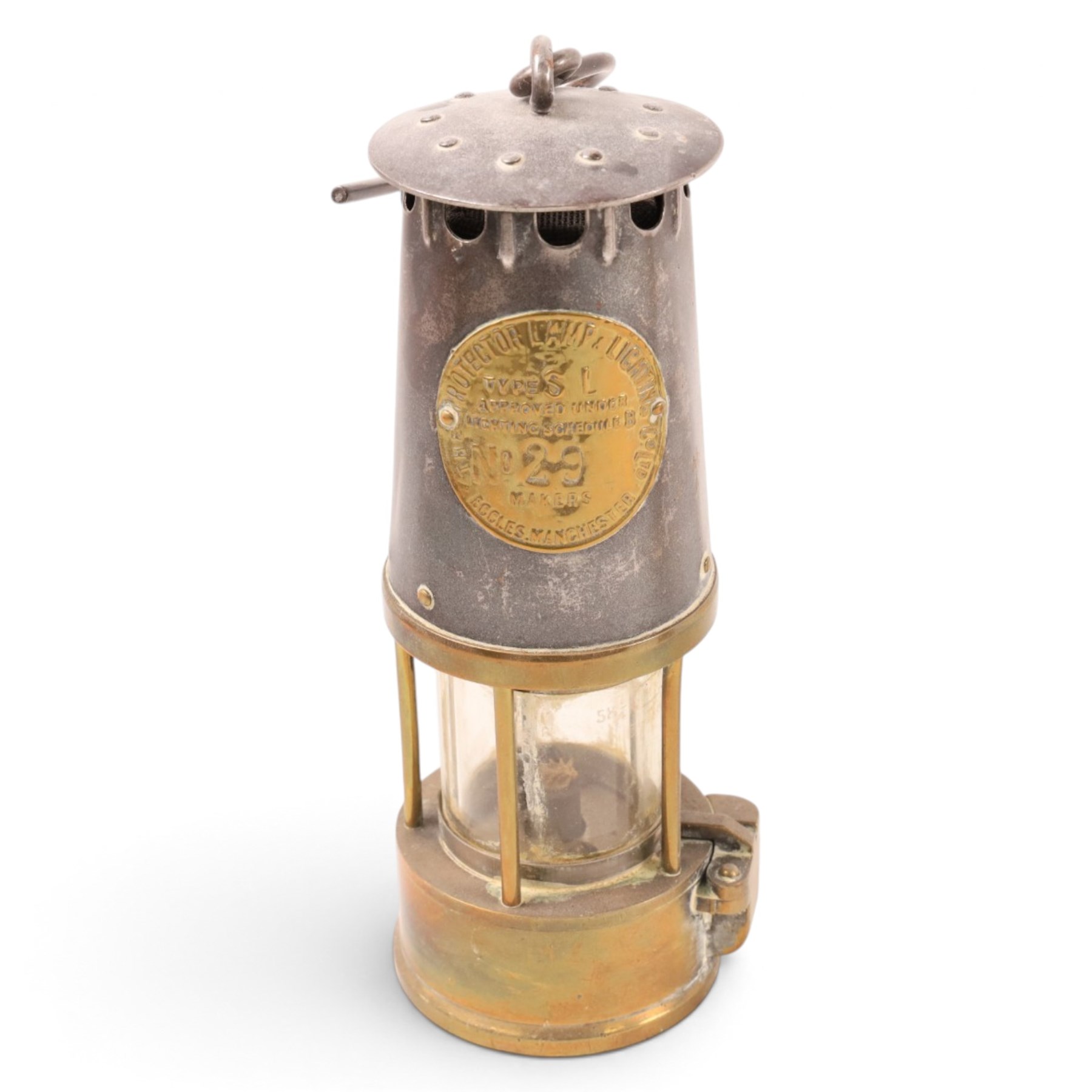 Three mining lamps, including John Davis & Son no. 2 B safety lamp, Protector Lamp & Lighting Co Type SL no. 29 lamp and one other