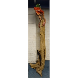  Large painted model of an Iguana naturalistically mounted on tree trunk, H216cm   