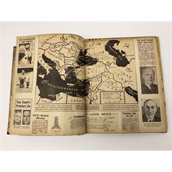 Album of WWII era paper ephemera, to include cartoon illustrations by George Goodwin Butterworth and Clive Uptton, articles and photographs