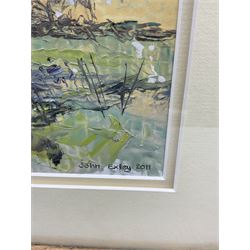 John Exley (British Contemporary): 'View from Holling Hall', impasto oil on canvas signed and dated 2011, titled on label verso 35cm x 35cm