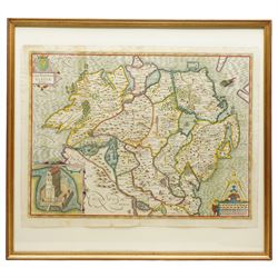John Speed (British 1552-1629): 'The Province Ulster', 17th century engraved map with hand-colouring of Northern Ireland with inset view of Enis Kelling Fort pub. Thomas Bassett & Richard Chiswell 1676, 41cm x 54cm
