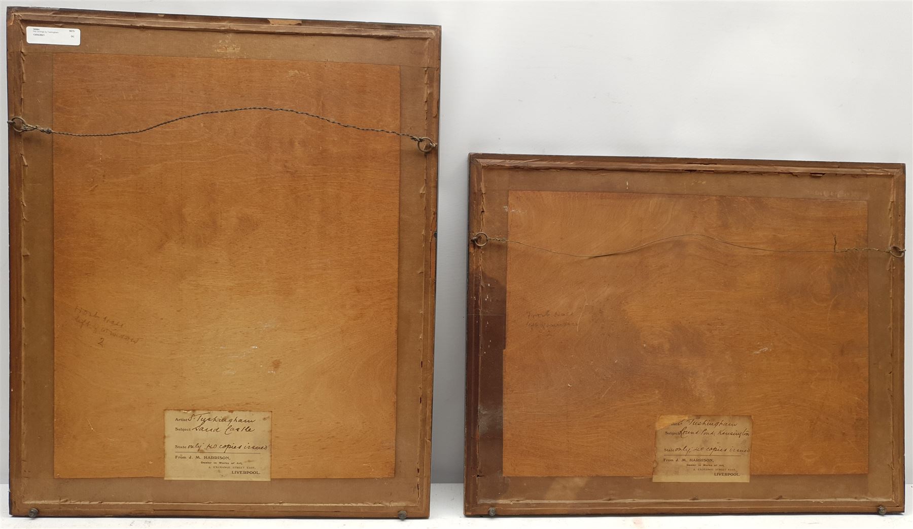 Sidney Tushingham (British 1884-1968): 'Sandcastle' and 'Round Pond Kensington', two etchings signed in pencil, original title labels verso 25cm x 26cm and 21cm x 33cm (2)