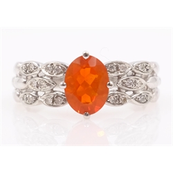  White gold fire opal and diamond ring hallmarked 9ct  