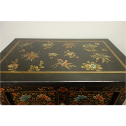  Chinese black lacquered Chinoiserie style tall ten door cabinet, W57cm, H138cm, D37cm  