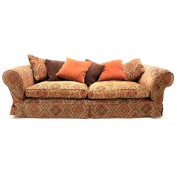 Tetrad kilim grand sofa, together with feather filled scatter cushions, pad supports 