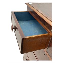 Victorian mahogany chest, rectangular top with moulded edge over two short and three long cockbeaded graduated drawers, on shaped bracket feet