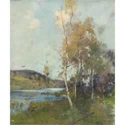 Archibald Kay RSA RSW (Scottish 1860-1935): Riverside Silver Birch Trees, oil on canvas si...