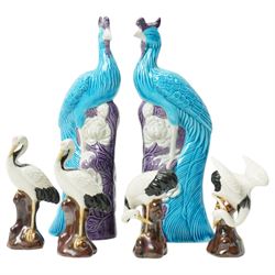 Pair of Chinese turquoise glazed phoenix figures, H20.5cm, together with a set of four cra...