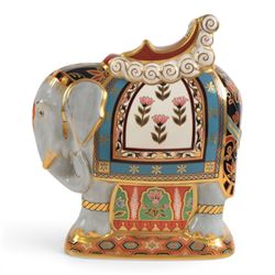 Royal Crown Derby paperweight, Large Indian Elephant made for Mulberry Hall, with gold stopper, limited edition 54/500 with certificate and original box, H20cm