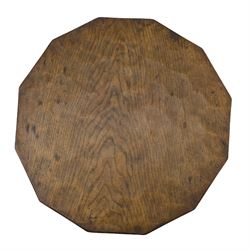 'Gnomeman' oak occasional table, adzed dodecagon top on three splayed supports, carved with gnome signature, by Thomas Whittaker of Littlebeck