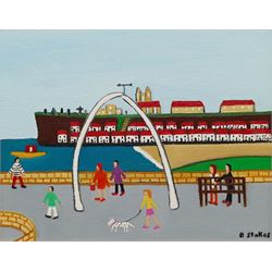 Barry Stokes (Northern British Contemporary): Whale Bones Whitby, oil on board signed 20cm x 25cm