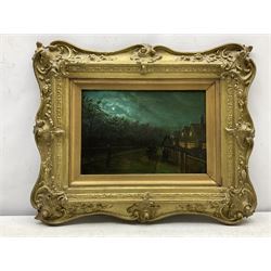 Wilfred Bosworth Jenkins (British 1857-1936): Moonlight Suburban Street, oil on panel signed 20cm x 30cm