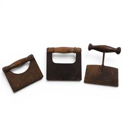Various collectables, including 19th century wrought iron screw type padlock, set of folding guinea scales, herb cutters etc