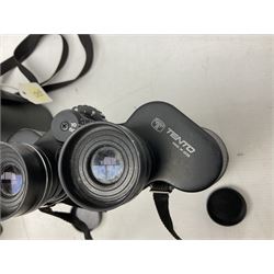 Olympus OM10 35mm camera, cased; pair of USSR 7 x 50 binoculars; cased; and pair of Le Jockey Club Paris binoculars