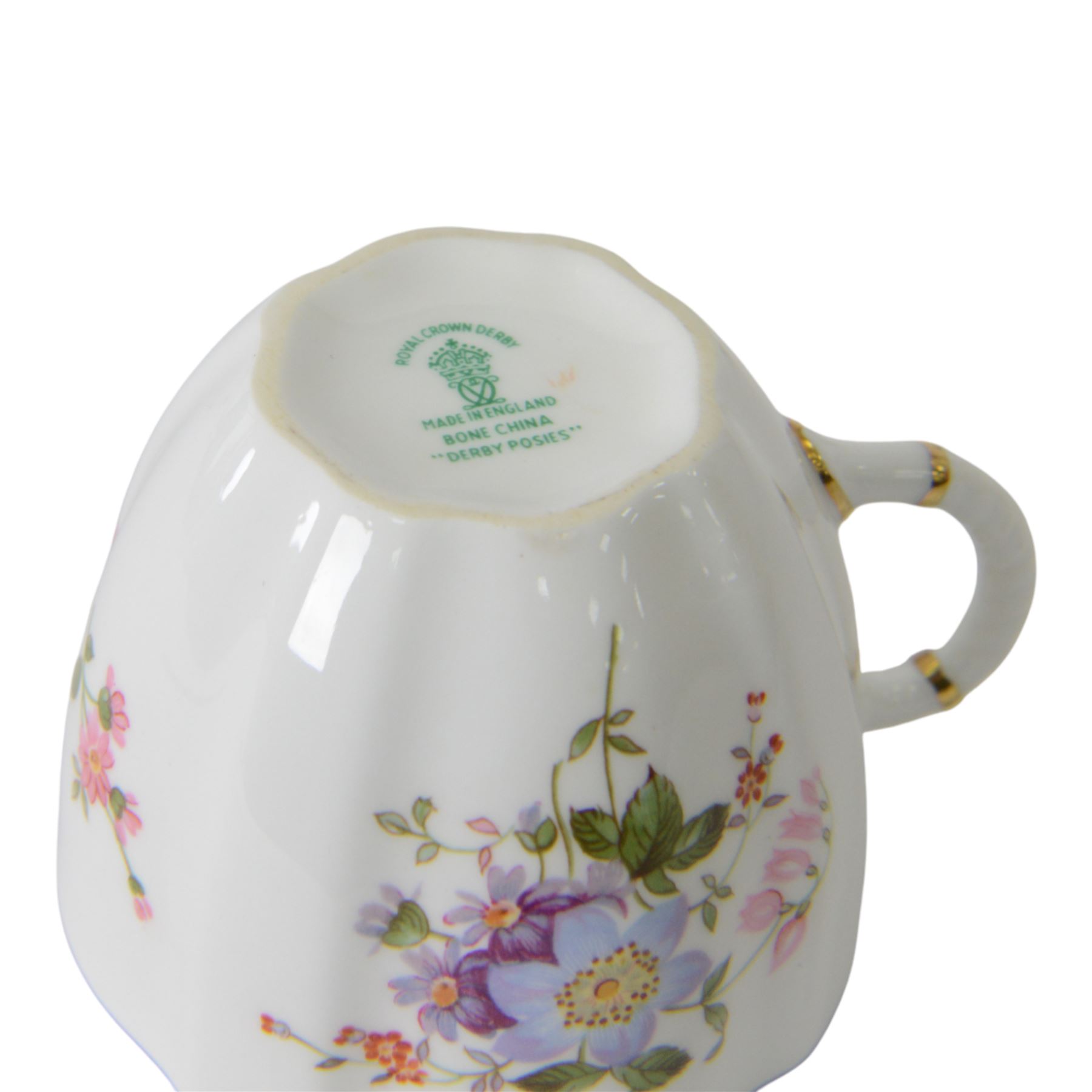 Royal Crown Derby Derby Posies tea service for ten, comprising teacups and saucers, dessert plates, two milk jugs, open sucrier cake plate and sandwich plate 