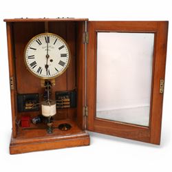 Gent & Co Leicester-early 19th century mahogany cased nightwatchman master clock c1905, with a fully glazed door, 9