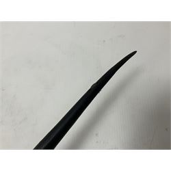 Antlers/Horns: Gemsbok Oryx (Oryx gazella gazella), pair of oryx curved horns on partial skull, mounted on an ebonised shield, H130cm