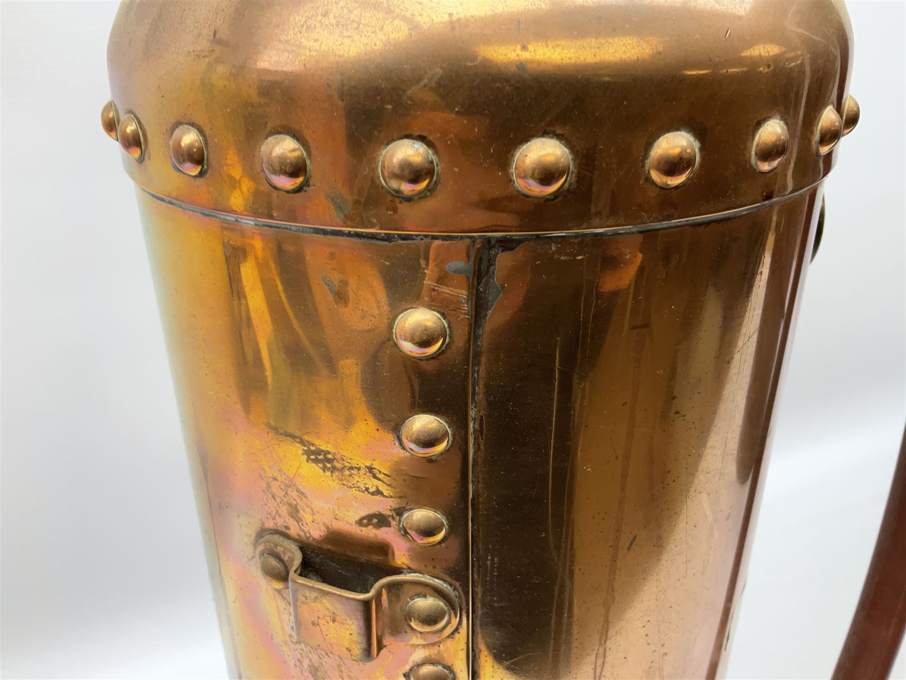 Large copper ‘Waterloo’ fire extinguisher by Read and Campbell Ltd and another Safex example 
