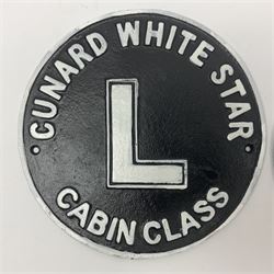 Pair of reproduction cast iron Cunard White Star signs, D25cm 