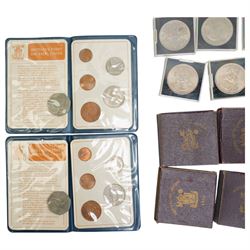 Approximately 860 grams of Great British pre-1947 silver coins, two Royal Mint United Kingdom 1981 'Commemorating The Marriage Of His Royal Highness The Prince Of Wales And Lady Diana Spencer' silver proof crown coins, commemorative crowns, and further pre-decimal coins