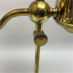 Brass adjustable student's oil lamp, with yellow glass shade, H52cm